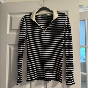 Ralph Lauren Active Navy and White Striped Quarter Zip Sweater, size Medium